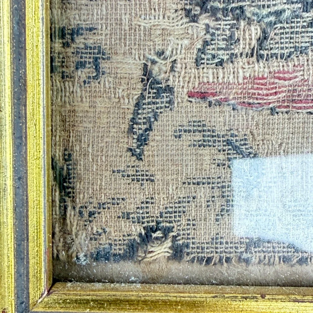 Vintage Framed Petit Point Needlepoint Romantic Couple Tapestry Wall Art 9